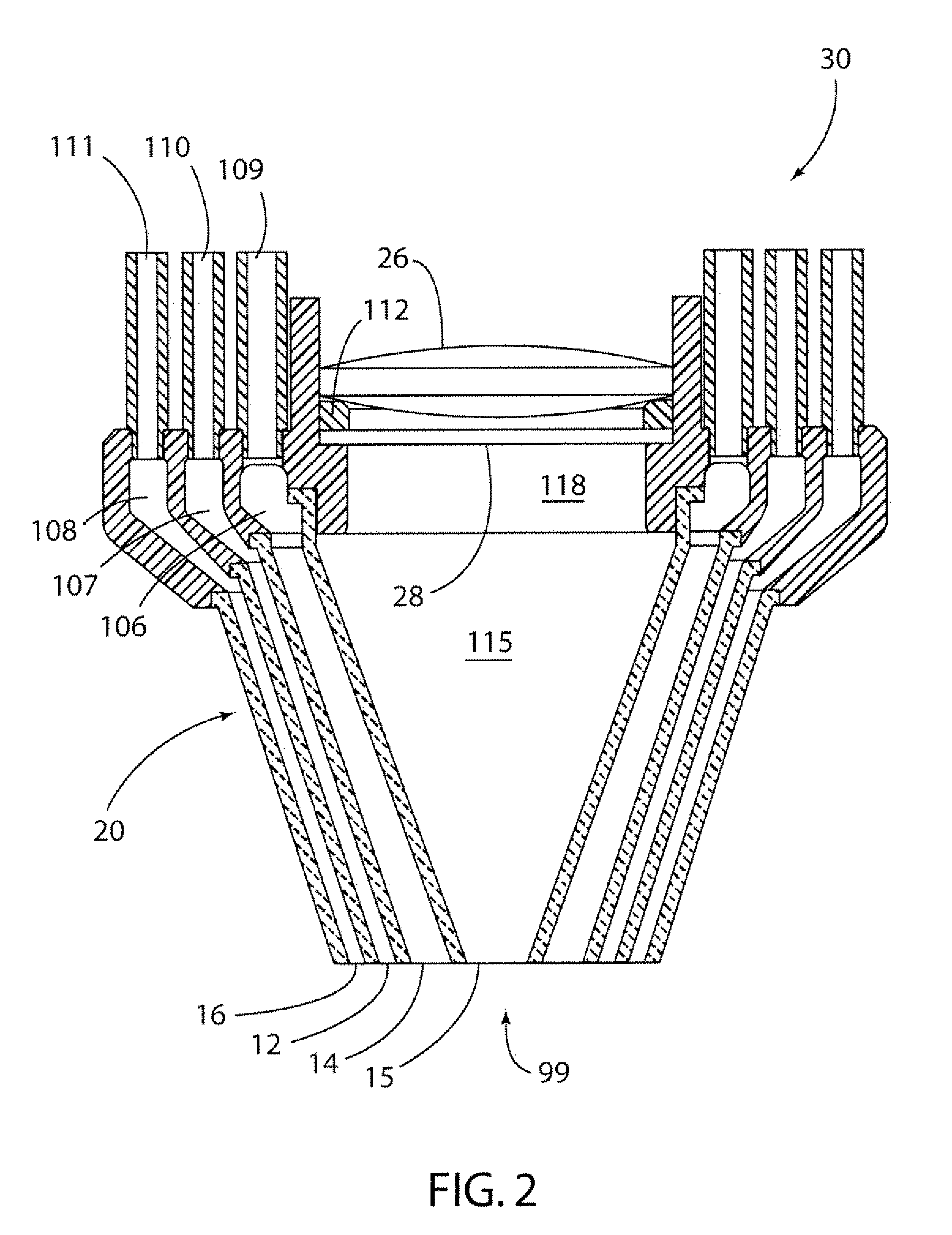 Laser cladding device with an improved nozzle