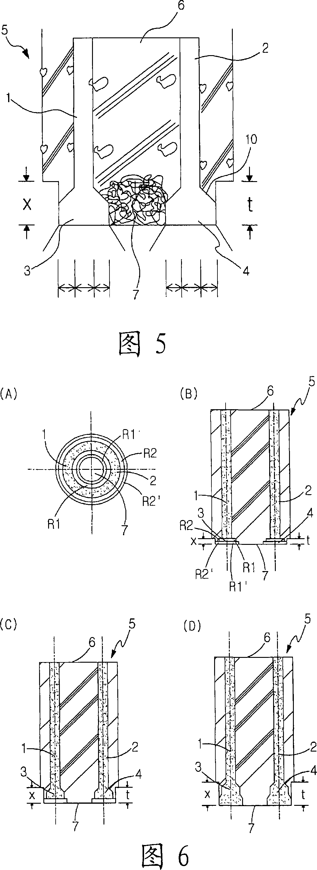 An extended head pile with inside and outside reinforcement