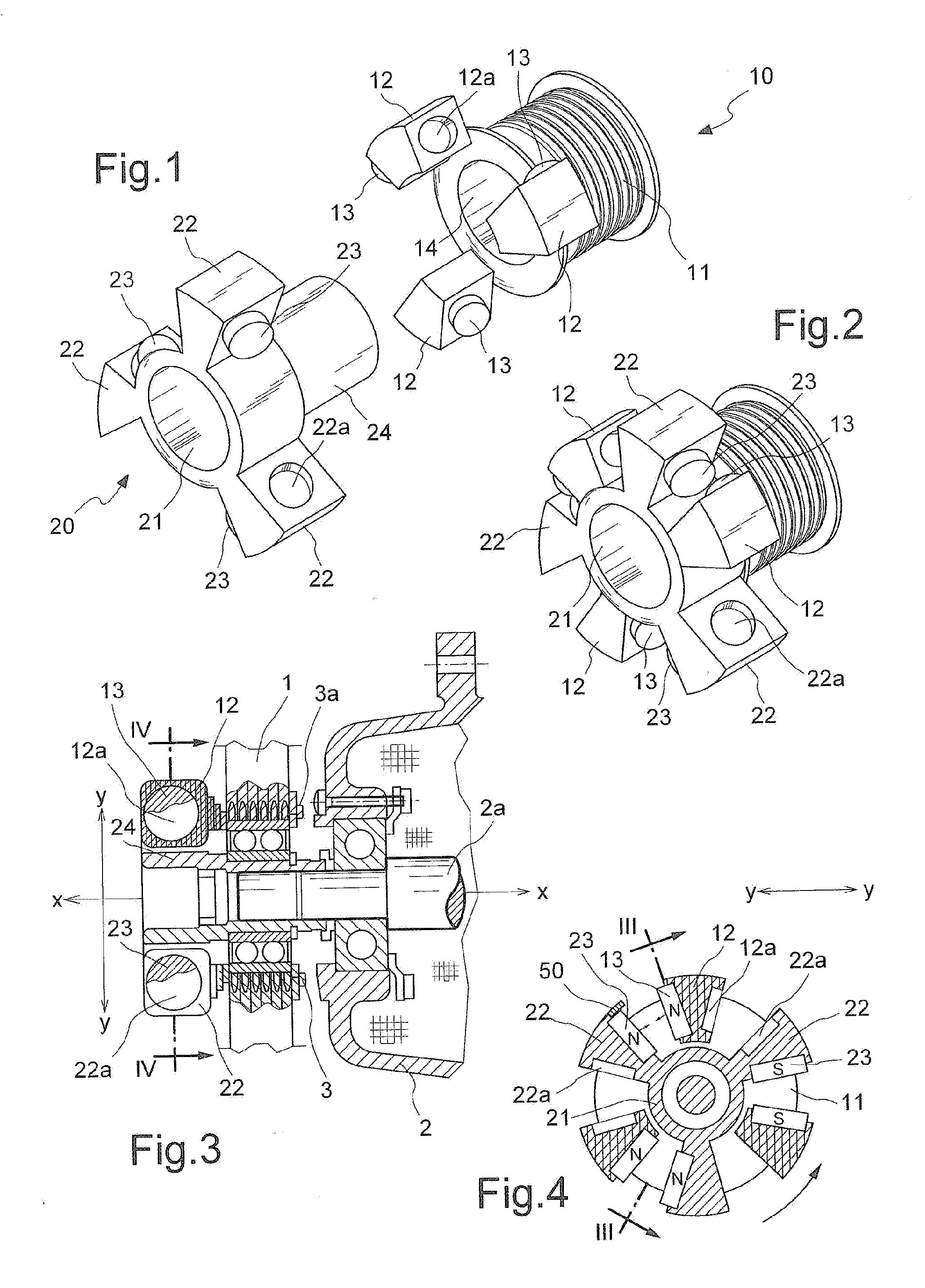 Magnetic Repulsion Coupling for Transmission of a Rotational Movement from a Driving Member to a Driven Member