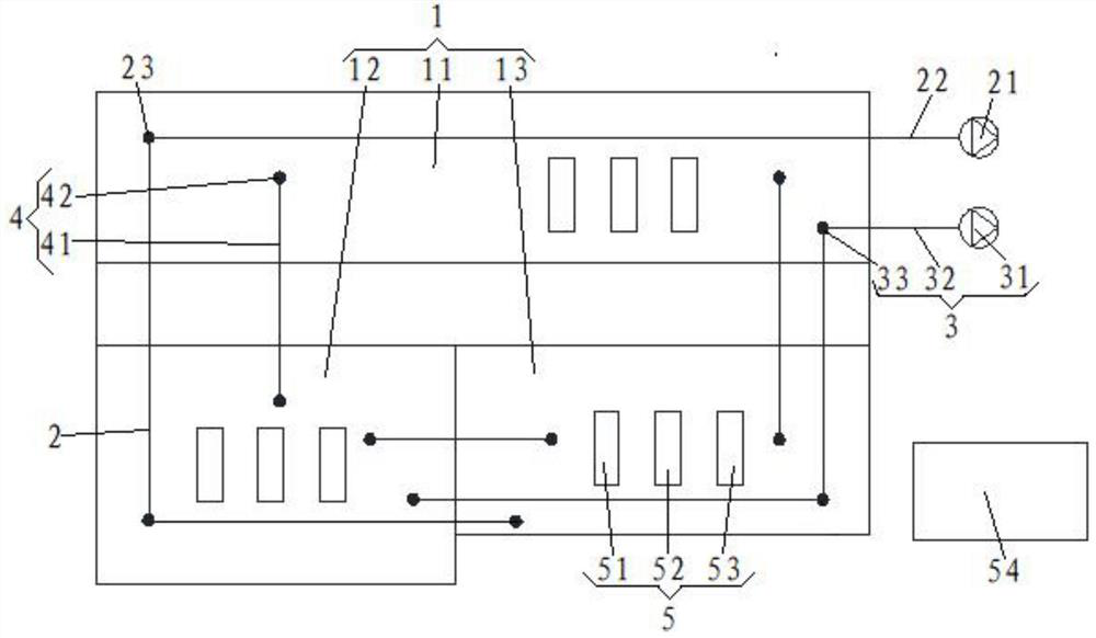 Testing device for measuring internal leakage of multi-area space