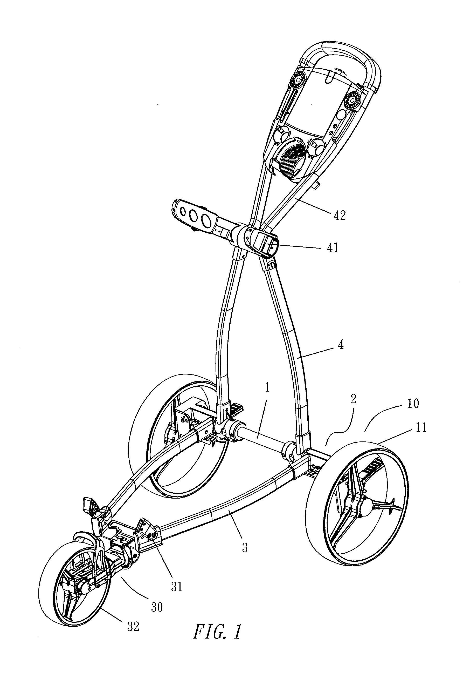 Three-fold three-wheel golf bag cart folding device