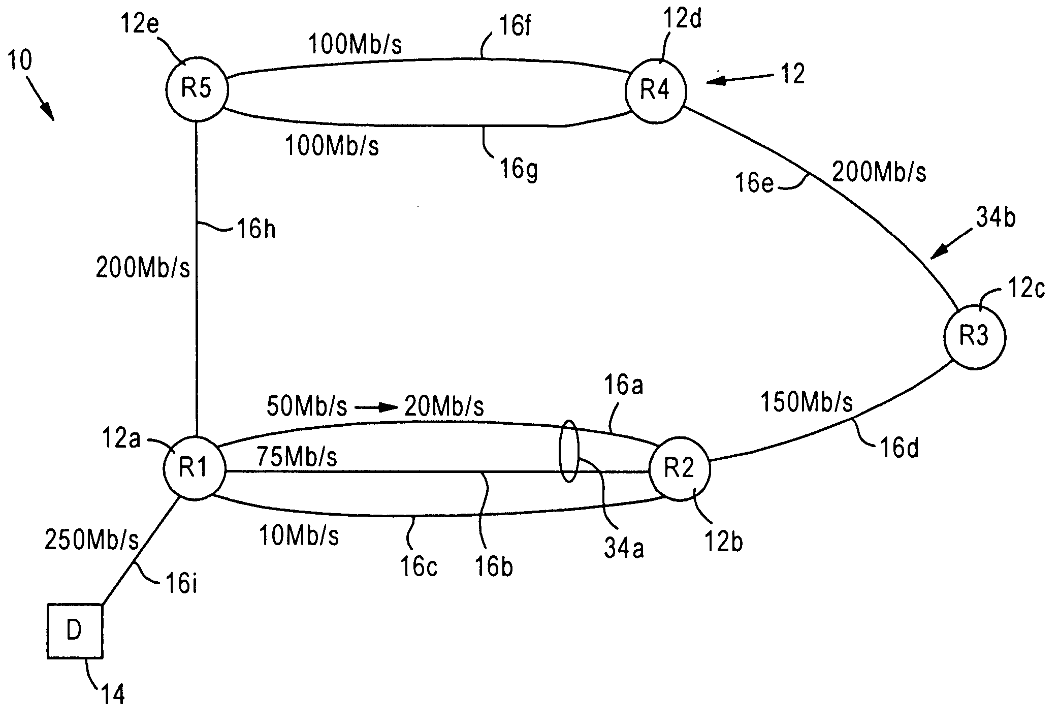 Router configured for outputting update messages specifying a detected attribute change of a connected active path according to a prescribed routing protocol