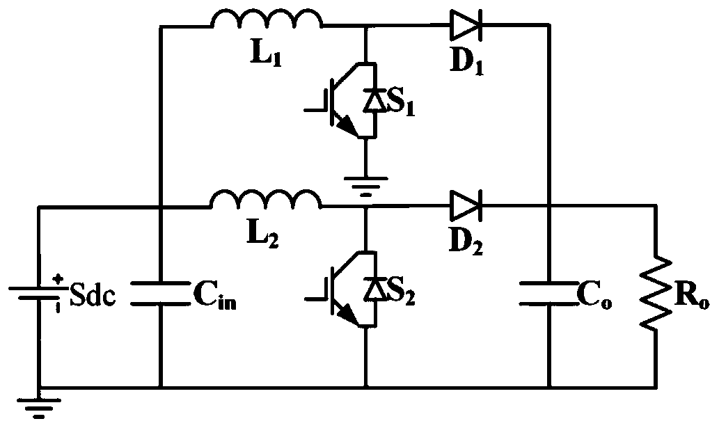 Intermediate capacitive step-up DC converter with three input sources and method