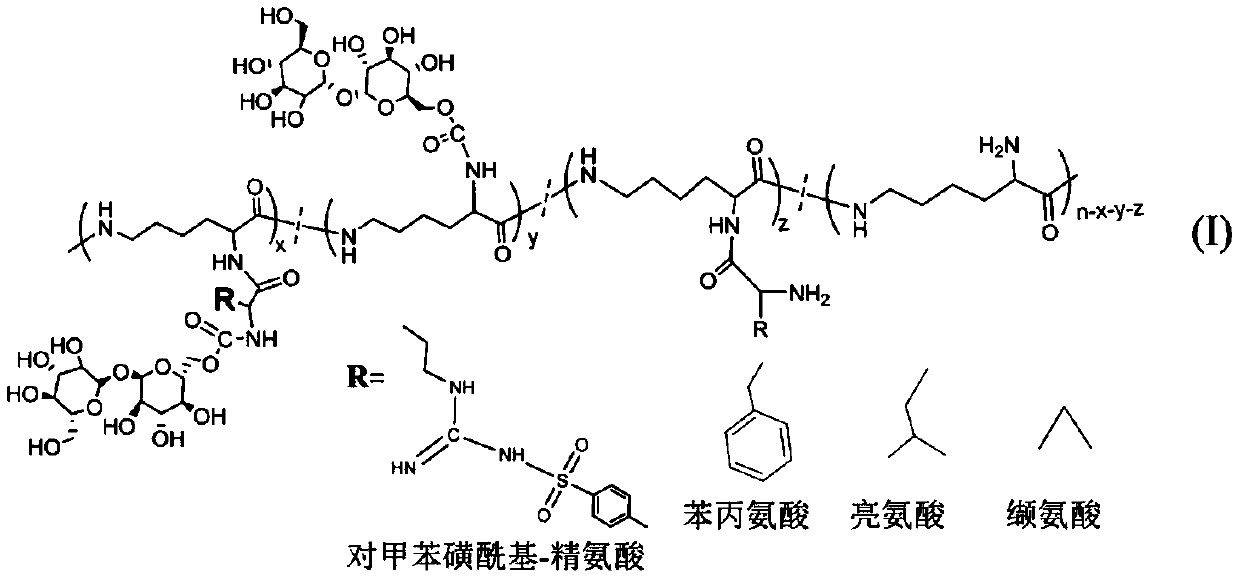 Glycopeptides of epsilon-polylysine-grafted-hydrophobic amino acid-grafted-trehalose and preparation method