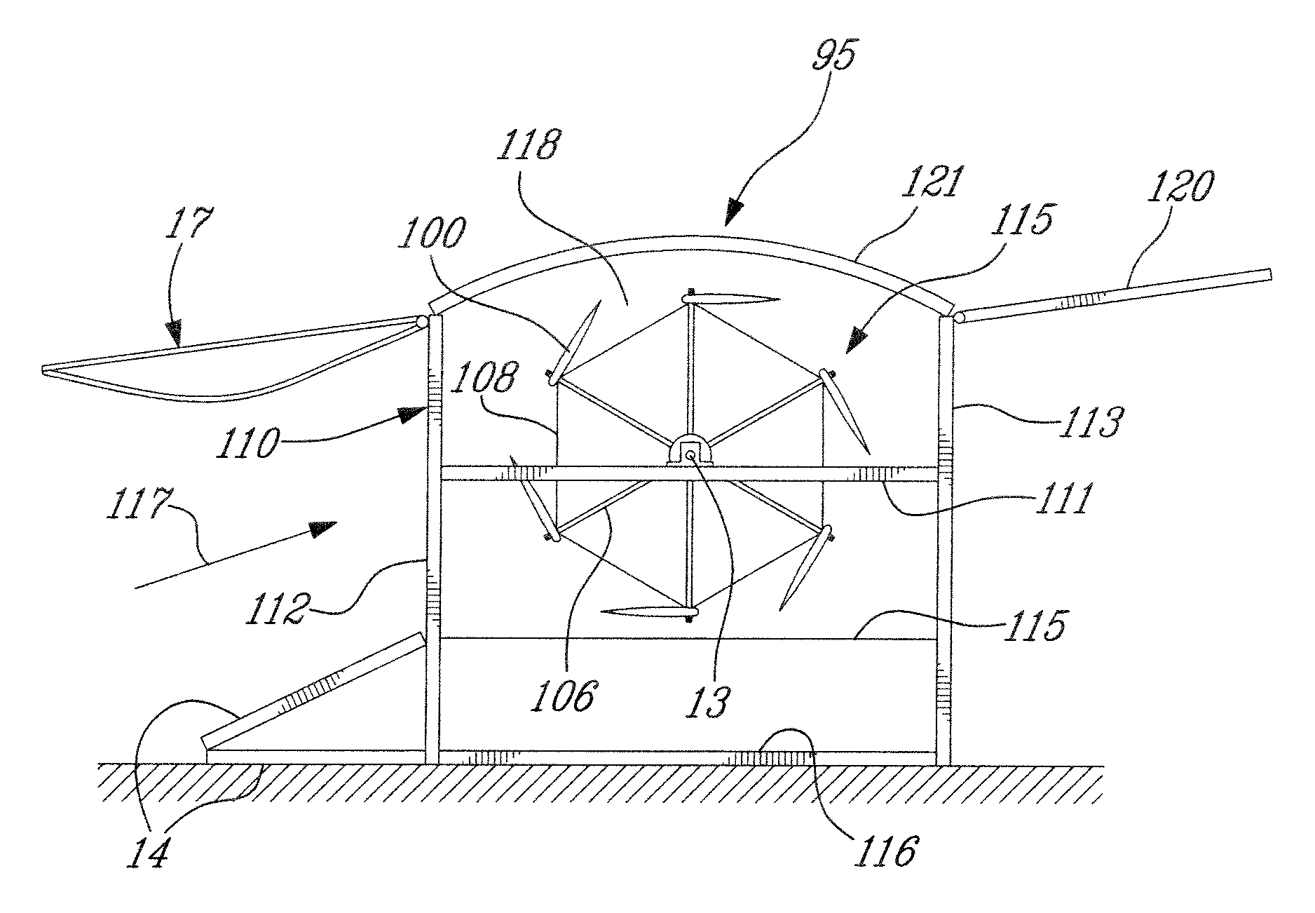 Horizontal wind powered turbine