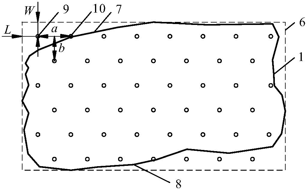 Open-pit bench blasting hole distributing method