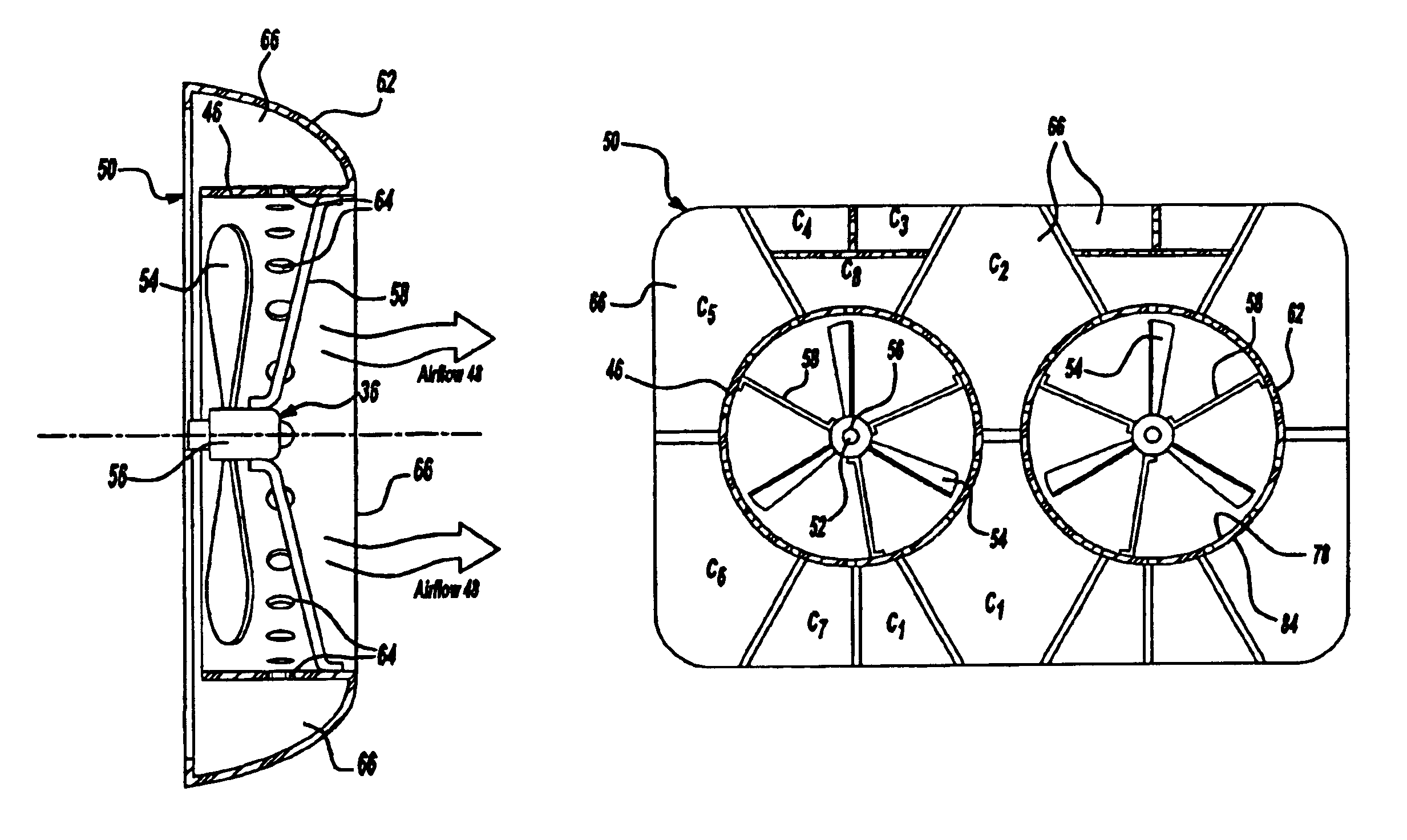 Fan shroud with built in noise reduction