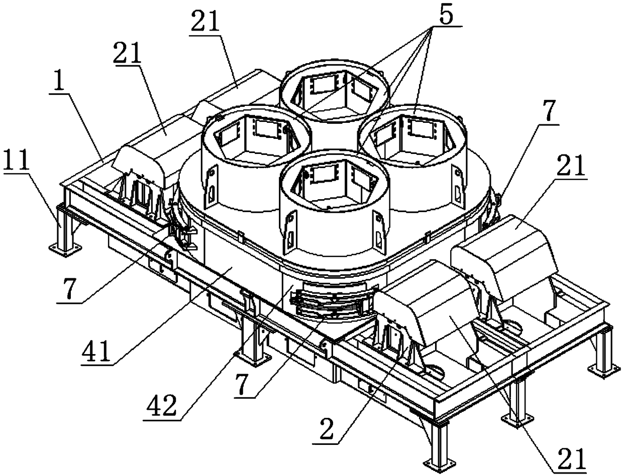 A four-rotor vertical shaft impact crusher