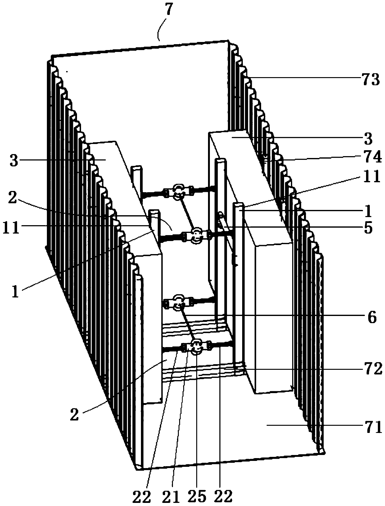 Lateral shoring device for goods in container and method for reinforcing goods in container