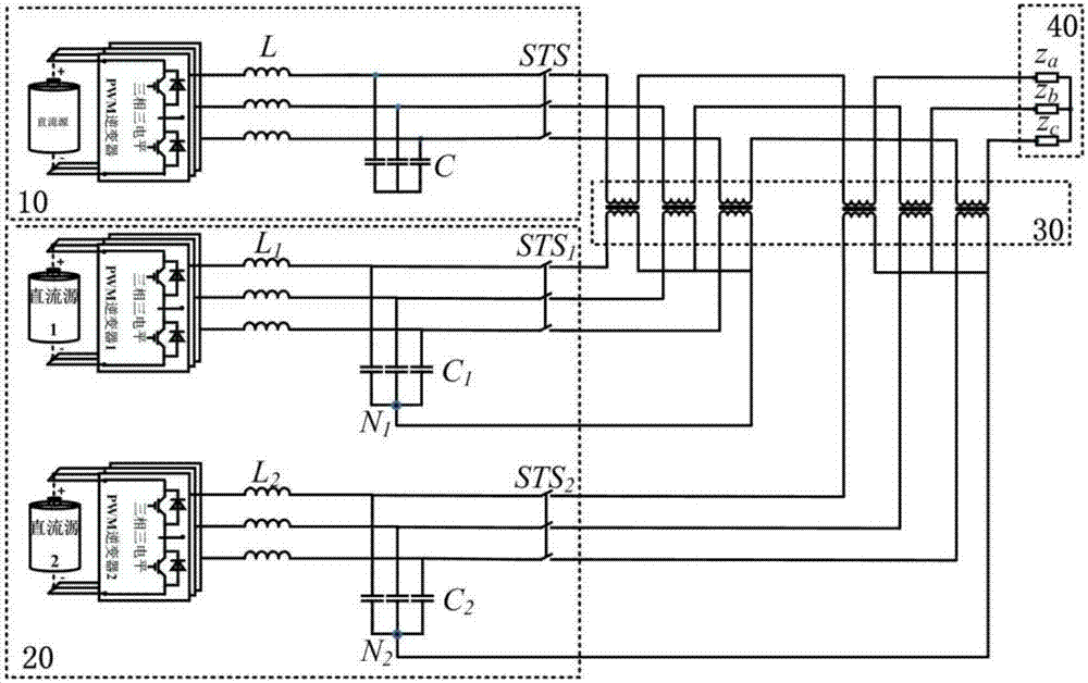 High-power power grid simulator topological structure applied to MW grade