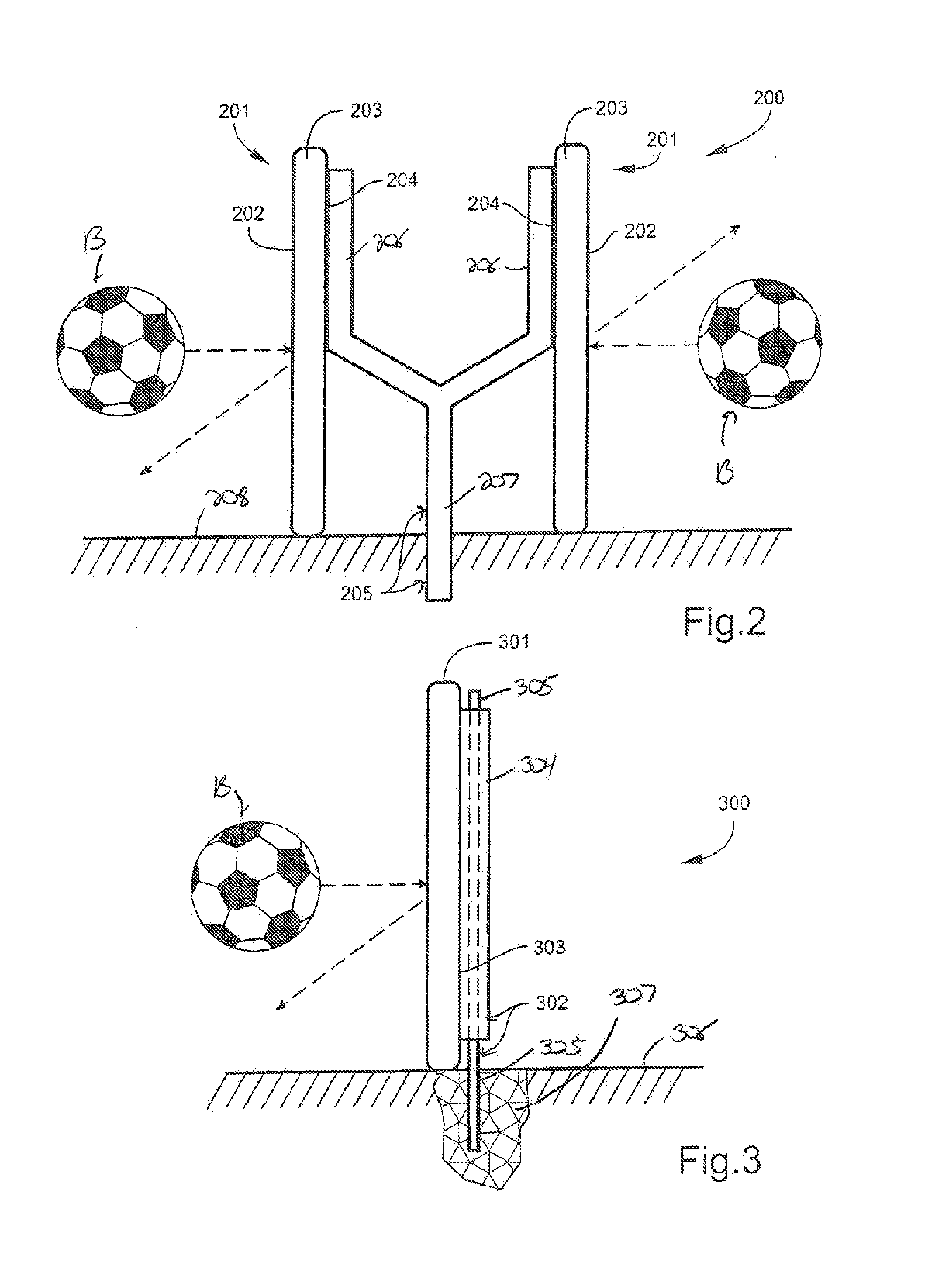 Soccer training device, method of use and system