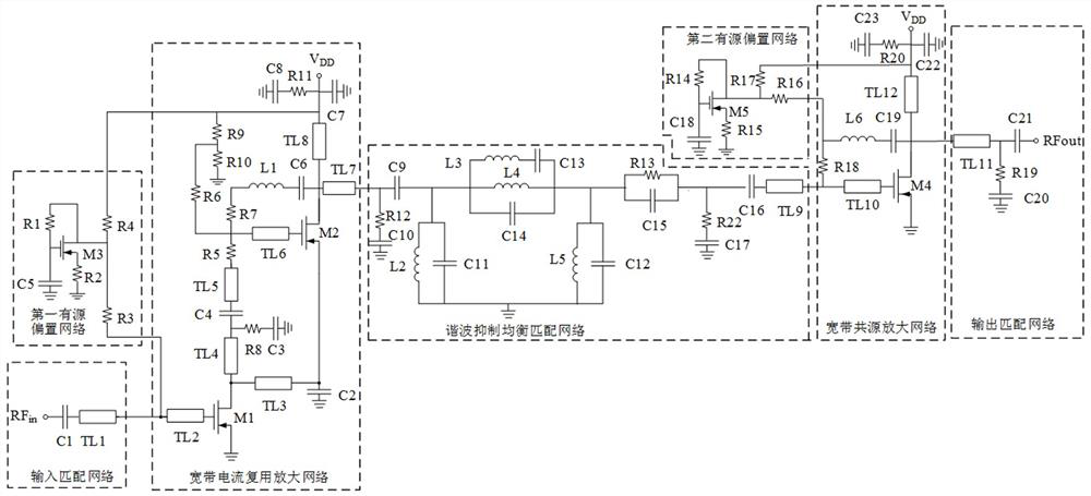 Broadband harmonic suppression amplifier