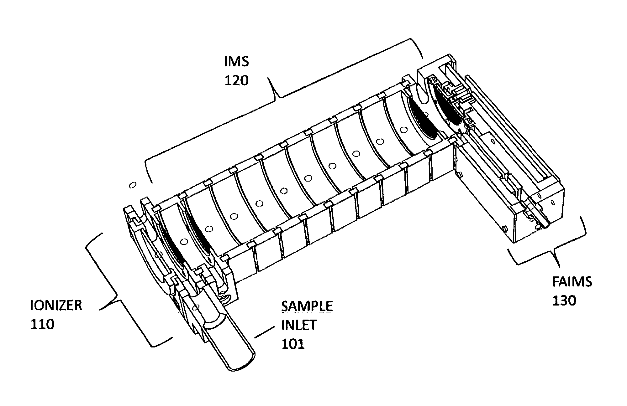 Ion mobility spectrometer device with embedded faims