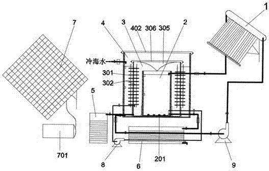 Sleeve type bubbling-humidifying seawater desalinating device