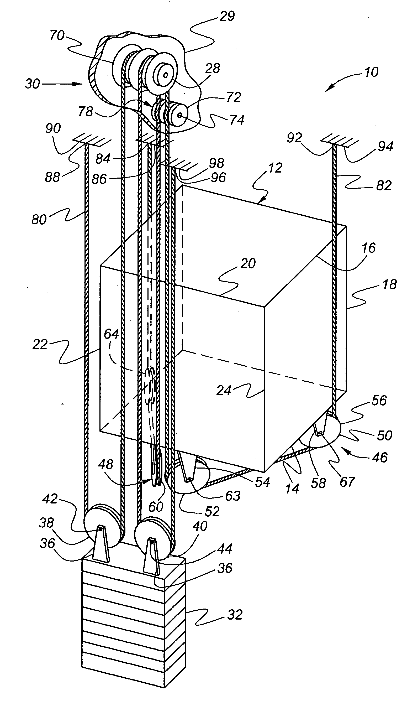 Elevator roping arrangement