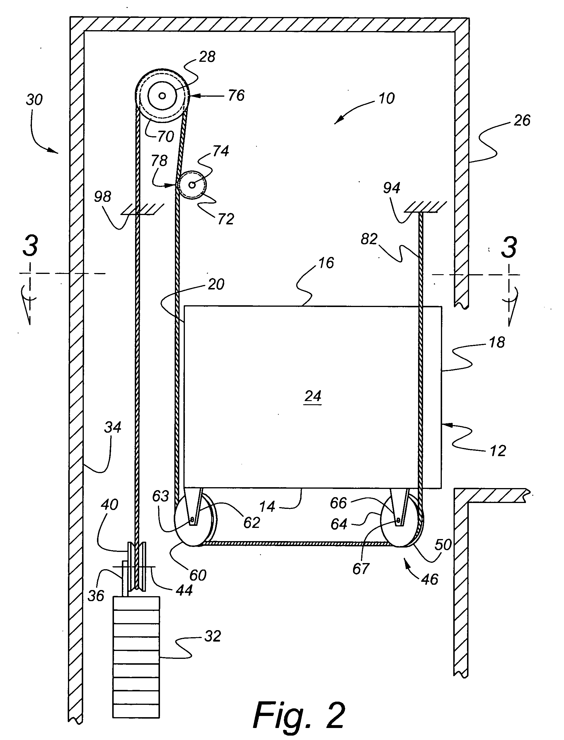 Elevator roping arrangement