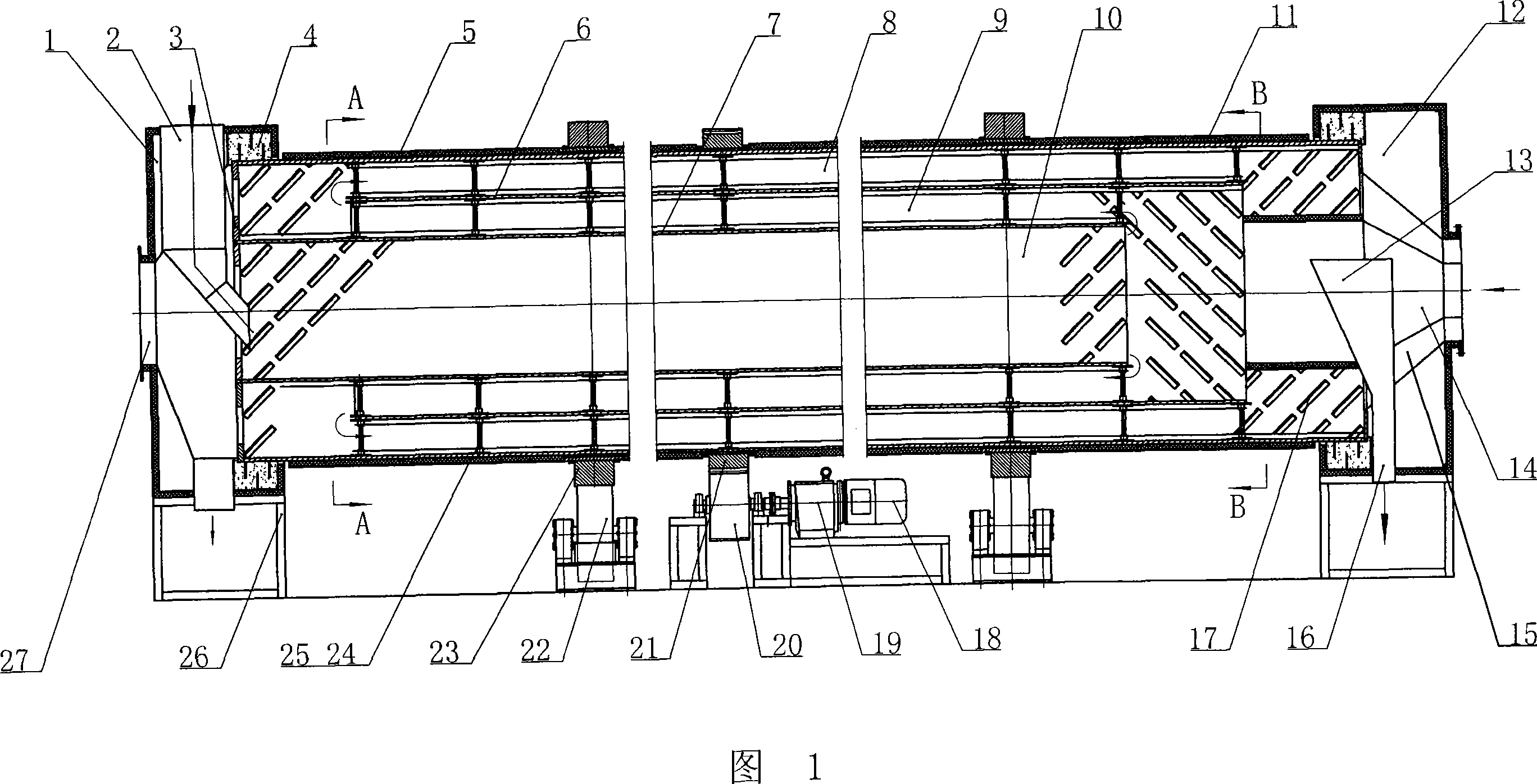 Three return journey barrel type drying machines