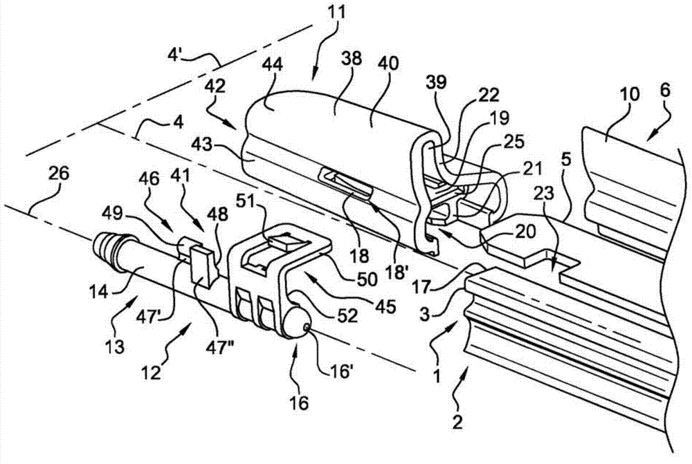 Assembly comprising a ferrule and a device for spraying a liquid, wiper blade comprising such an assembly, method for fitting a device for spraying a liquid to a ferrule