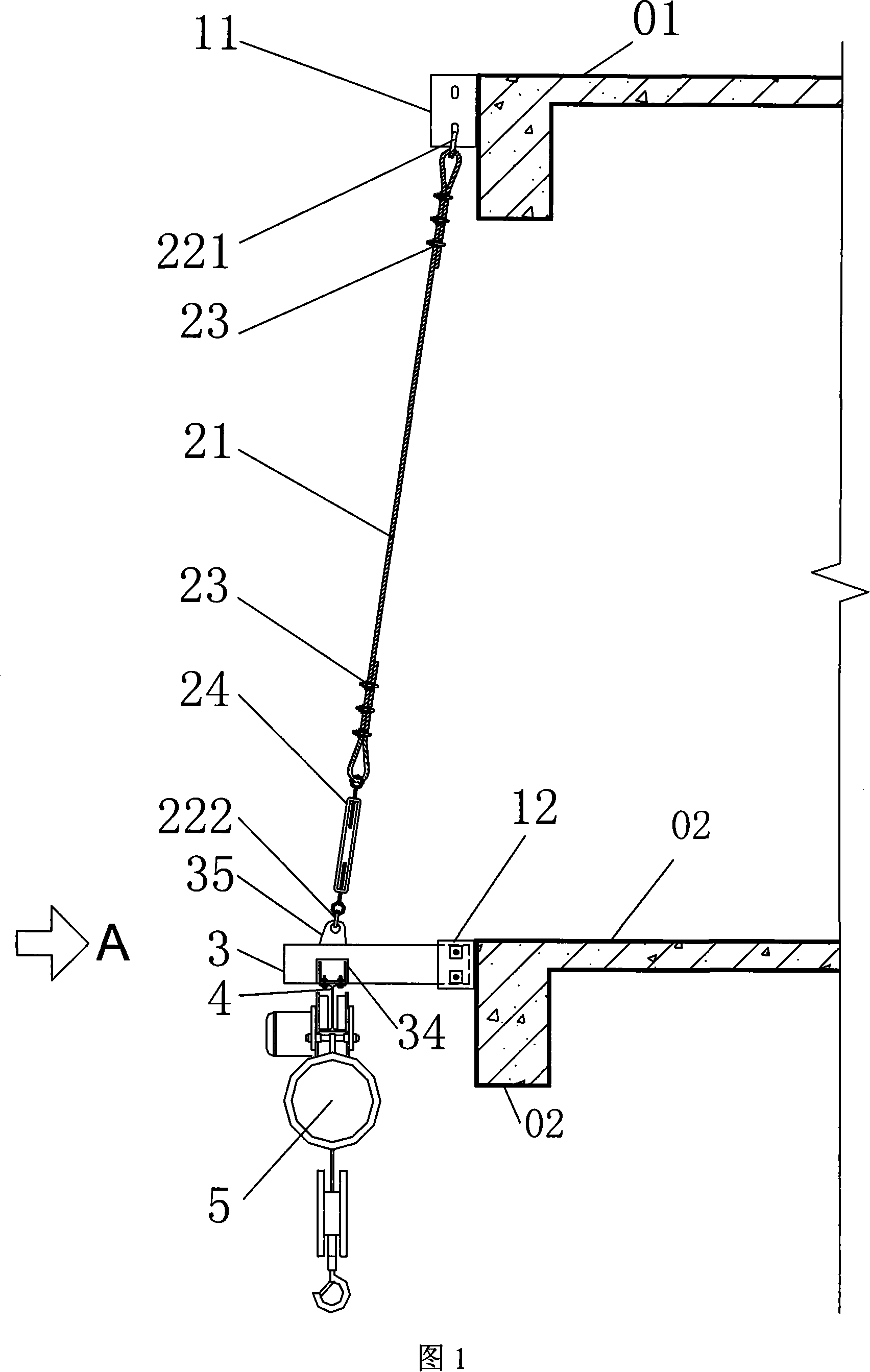 Overhead monorail for unit type glass curtain wall mounting construction and its mounting method