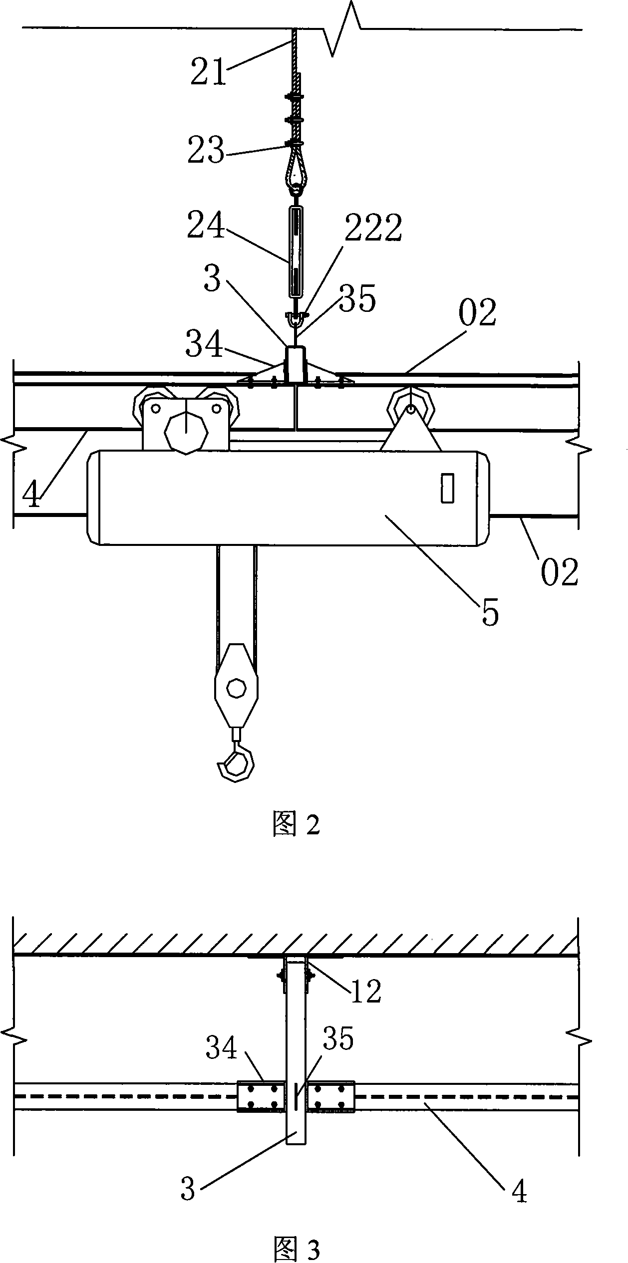 Overhead monorail for unit type glass curtain wall mounting construction and its mounting method