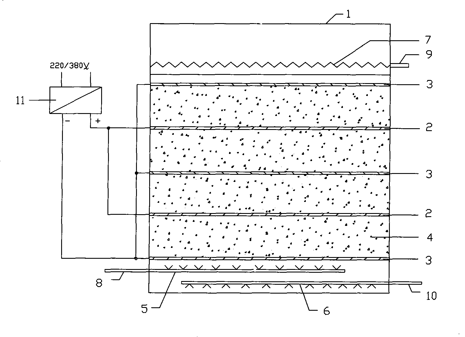 Wastewater treatment device of horizontal polar plate multi-electrodes electrocatalysis reactor