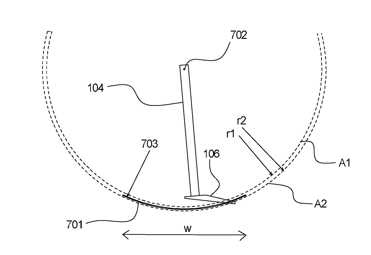 A conveyor system with a knife for cutting food items into smaller food items