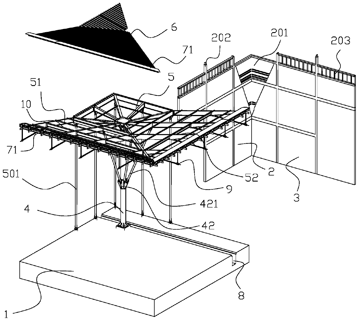 Rain sheltering platform suitable for outdoor small site