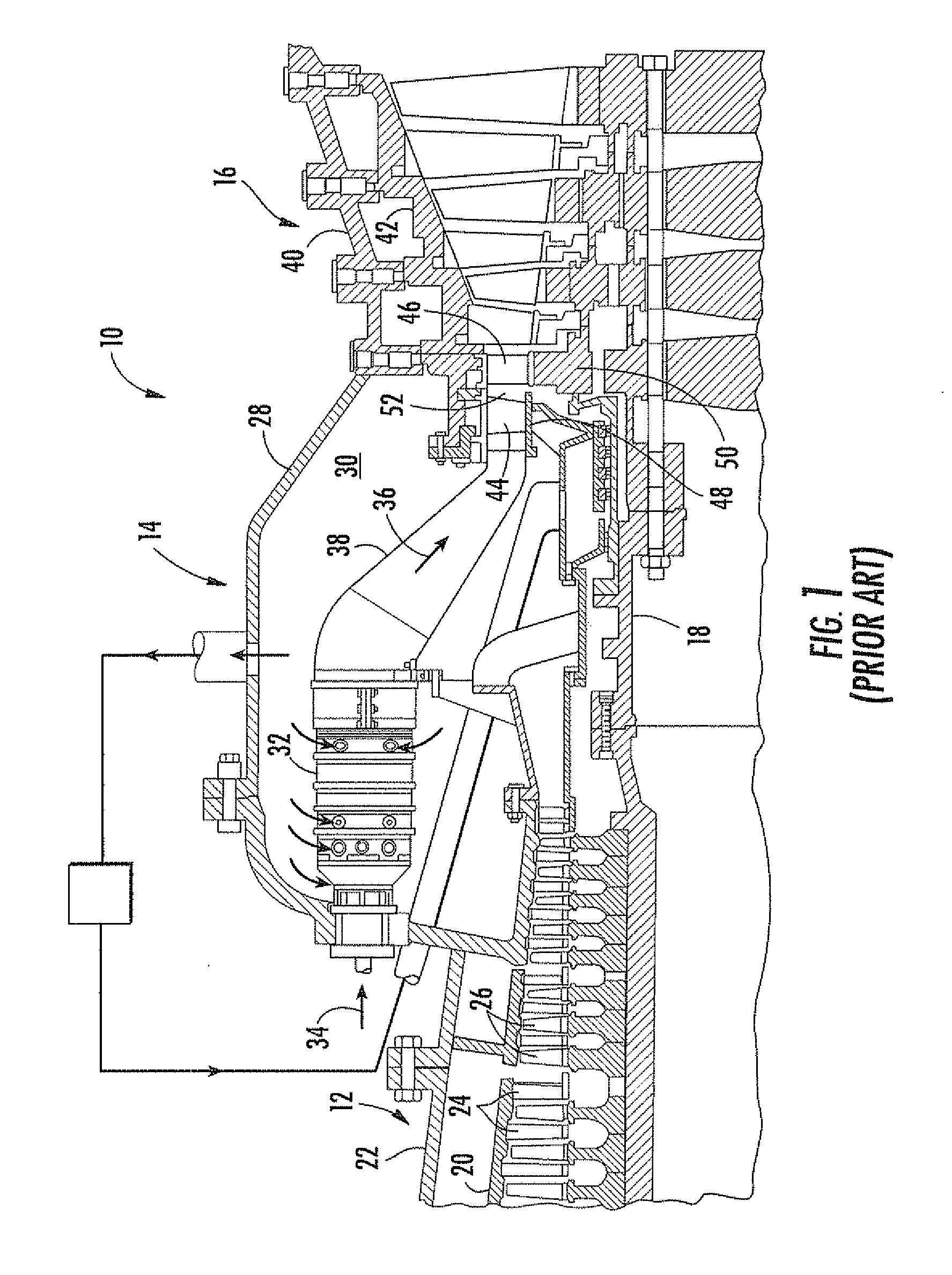 Transition with a linear flow path for use in a gas turbine engine