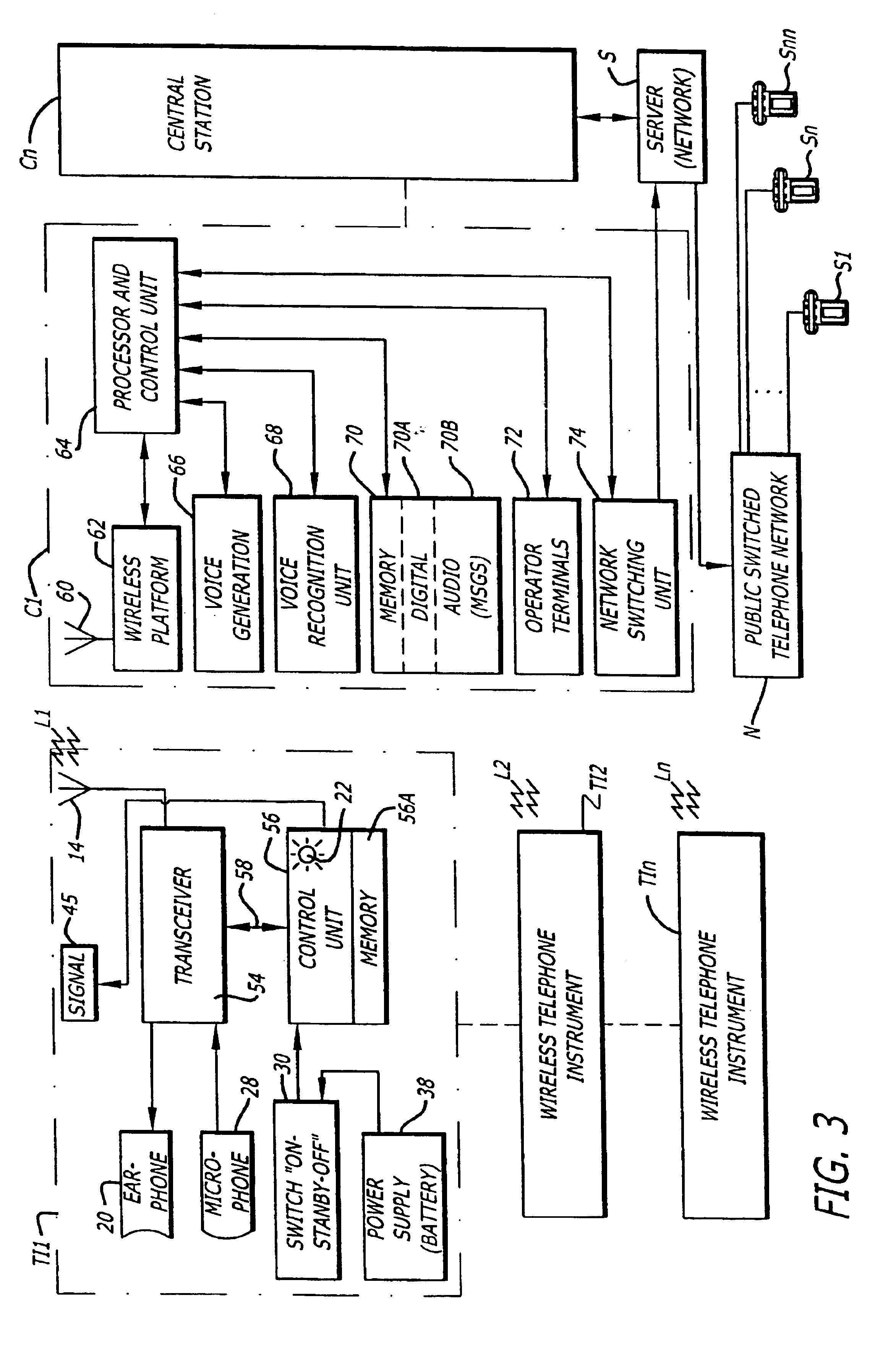 Mobile keyless telephone instruments and wireless telecommunications system having voice dialing and voice programming capabilities