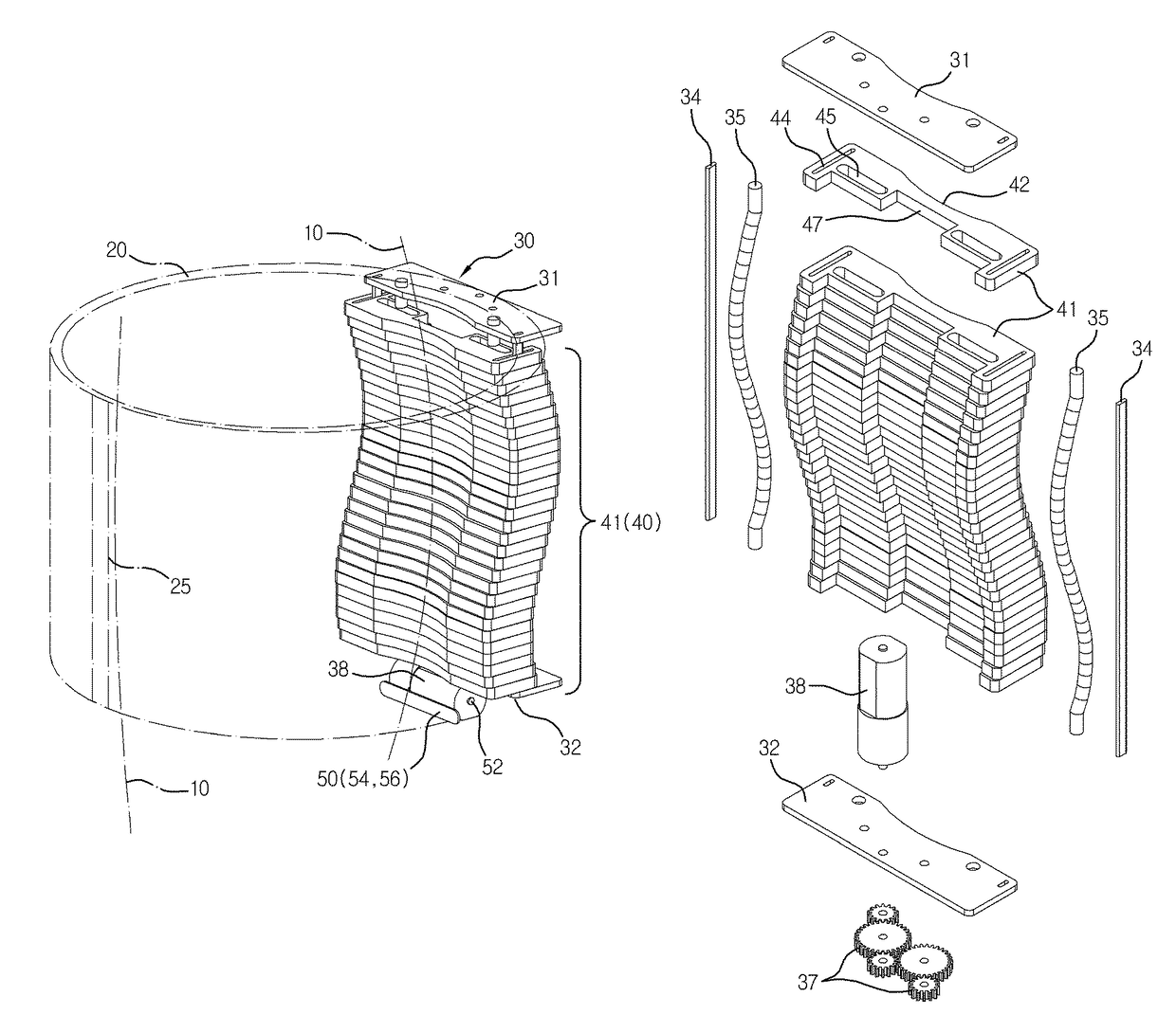 Sequential compression massage device using stacked member