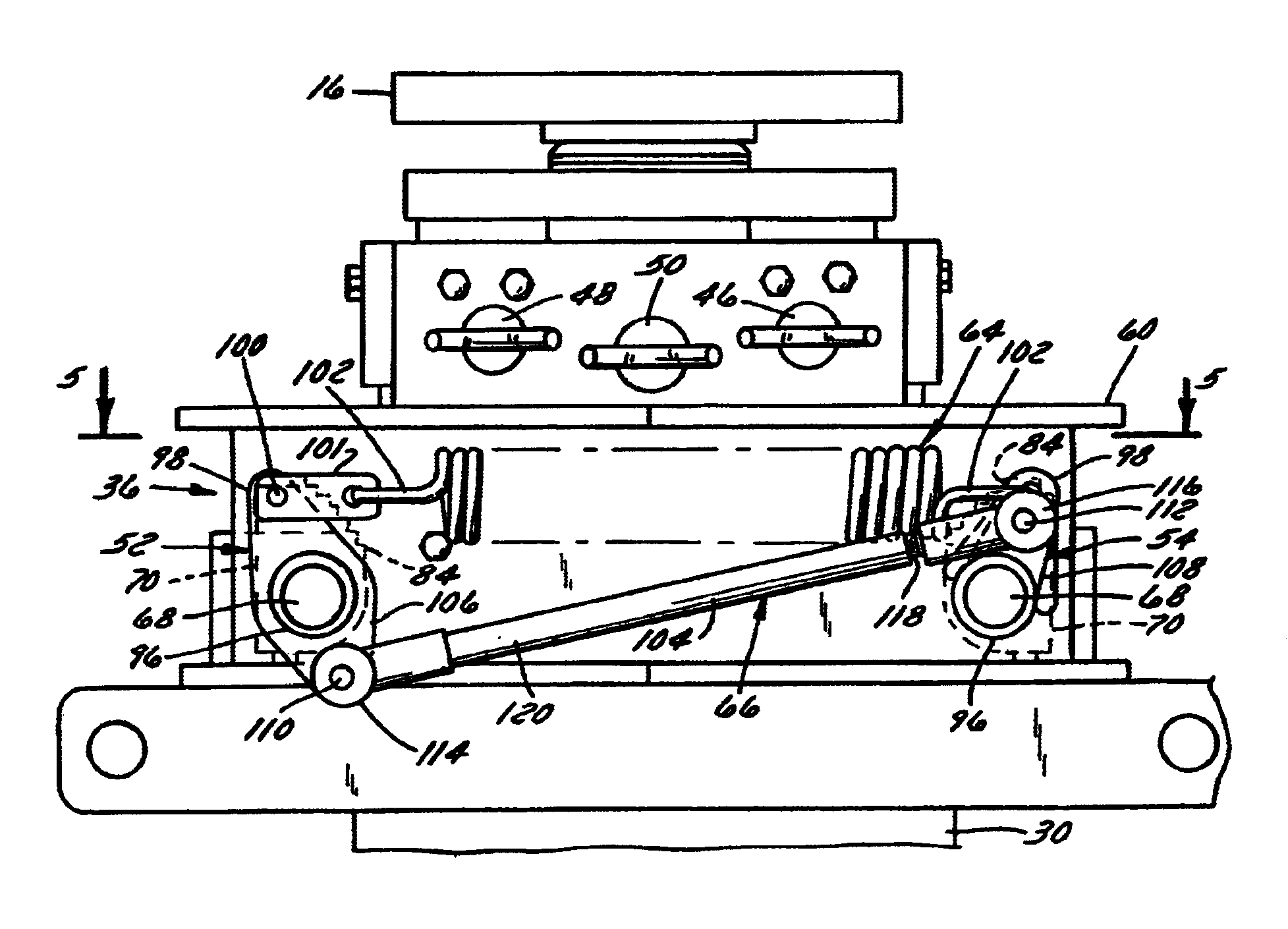 Extendible boom with locking mechanism having equalizer arrangement