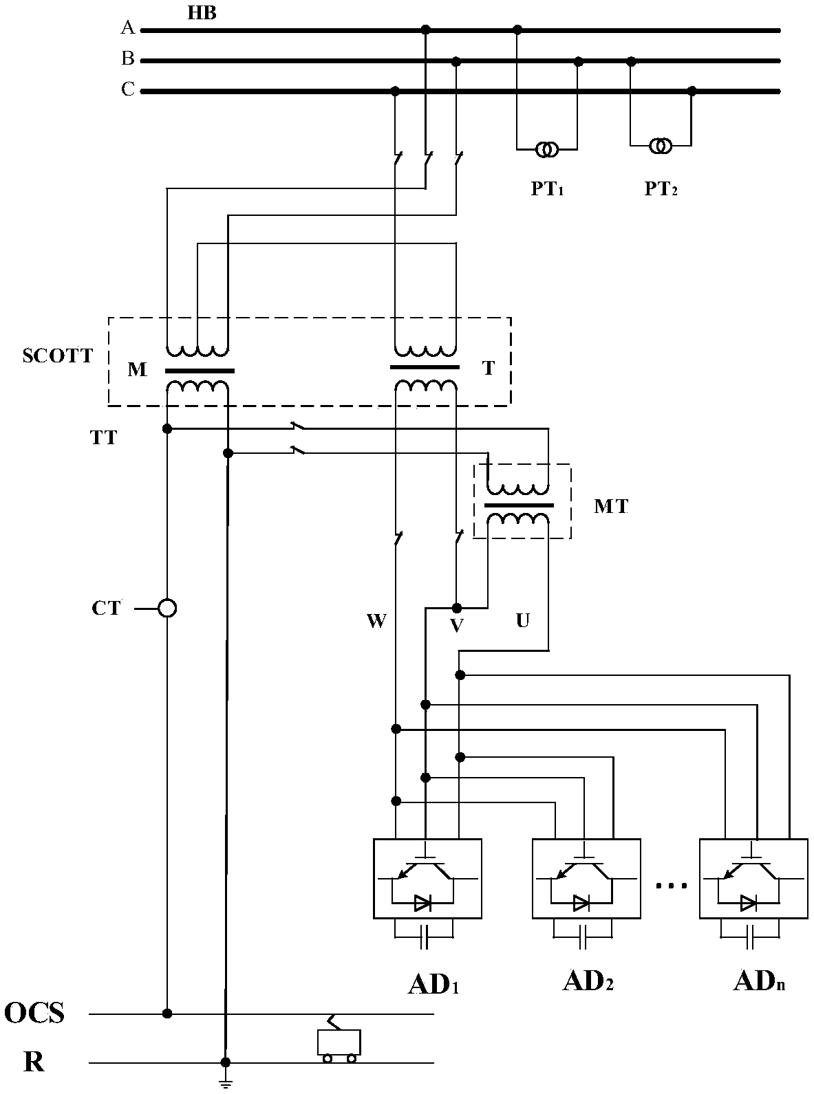 In-phase power supply system for electric railway based on SCOTT wiring