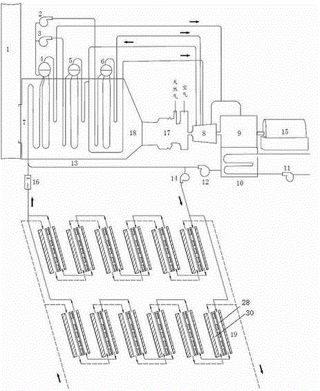 Powering system combining photovoltaic photo-thermal heat collector and fuel gas-steam combined circulation unit