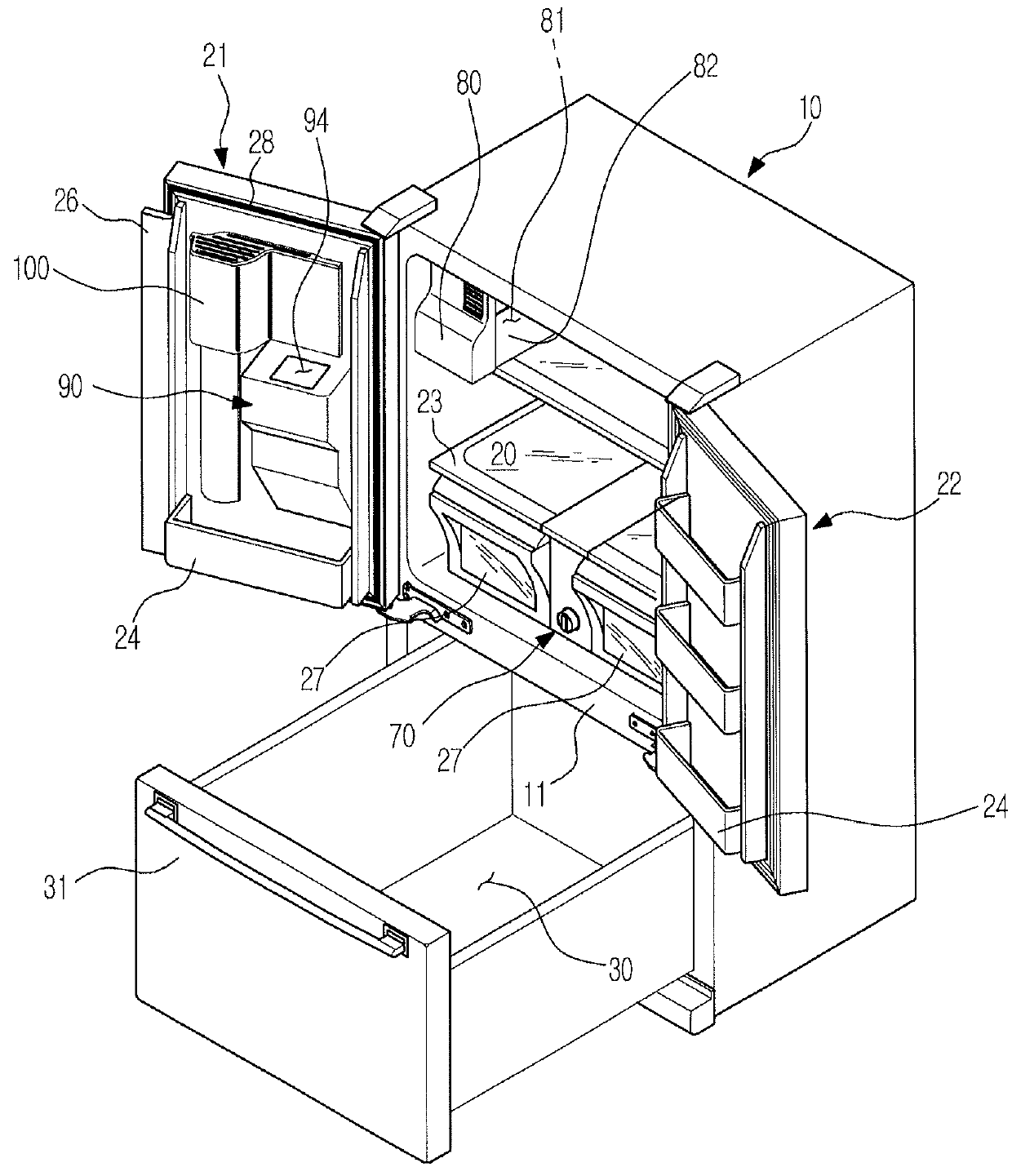 Refrigerator equipped with apparatus for producing carbonated water