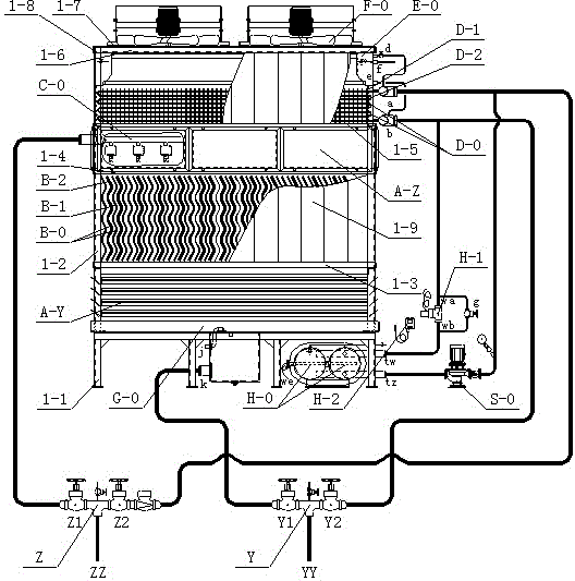 Double-channel cold and heat source haze purifying and heating tower