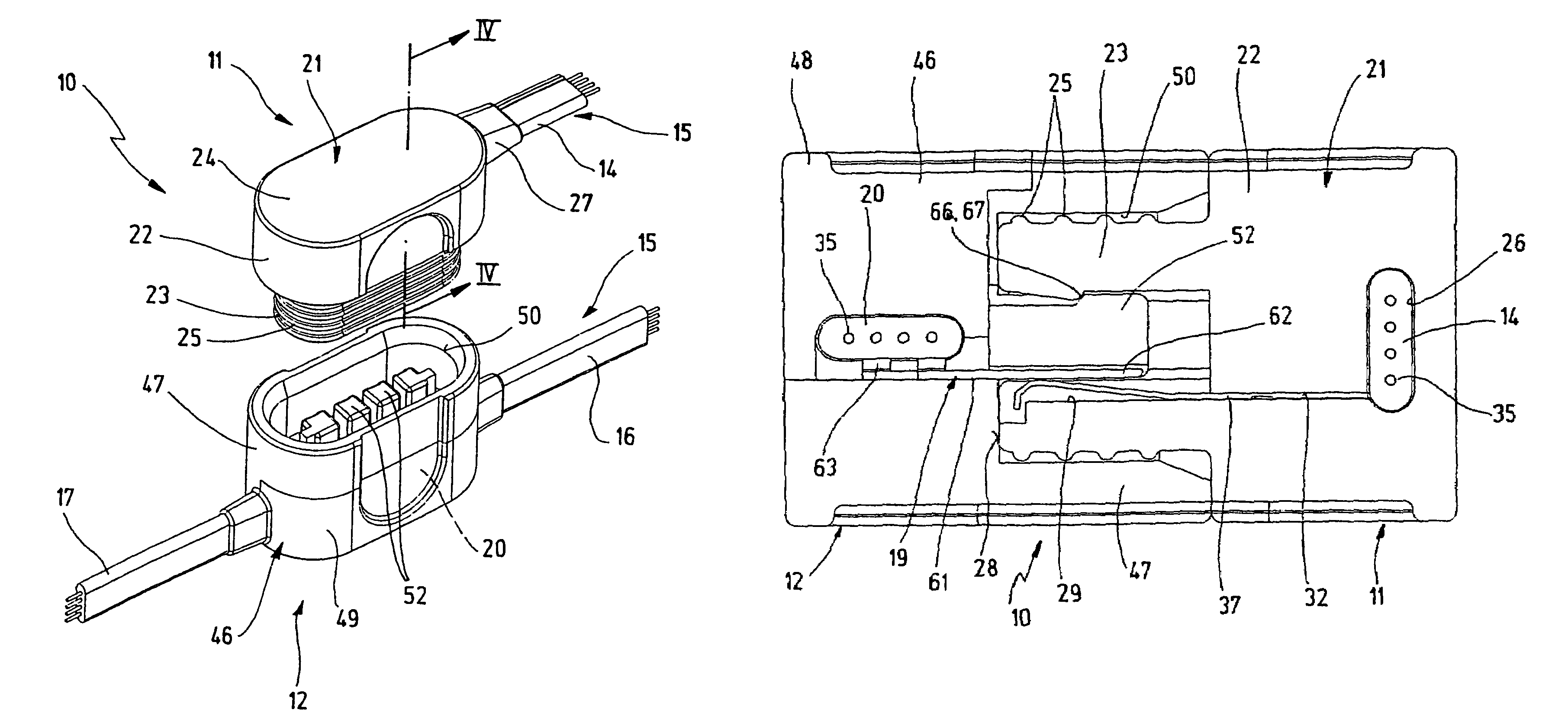 Plug connector device for multicore flat cables