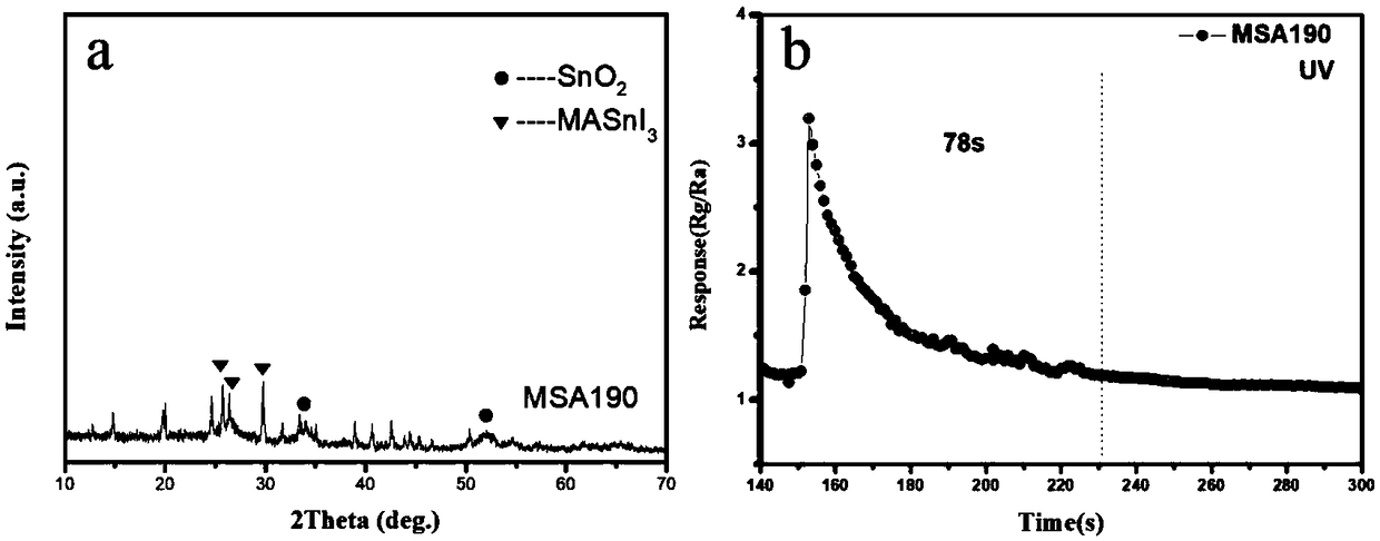 Gold-methyl amino stannous iodide-tin dioxide composite material, application and preparation method thereof