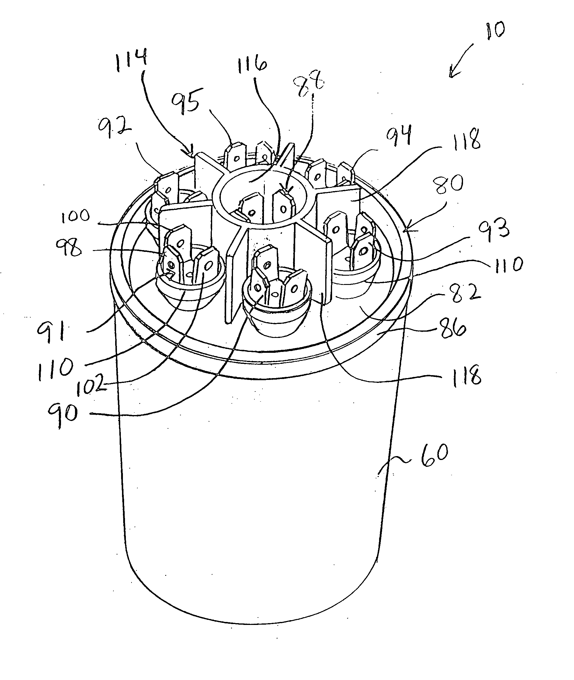 Capacitor with multiple elements for multiple replacement applications