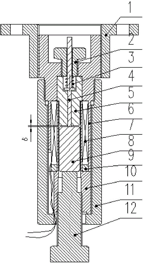 Electromagnet test piece work air gap adjusting device applied to micro electromagnetic valve