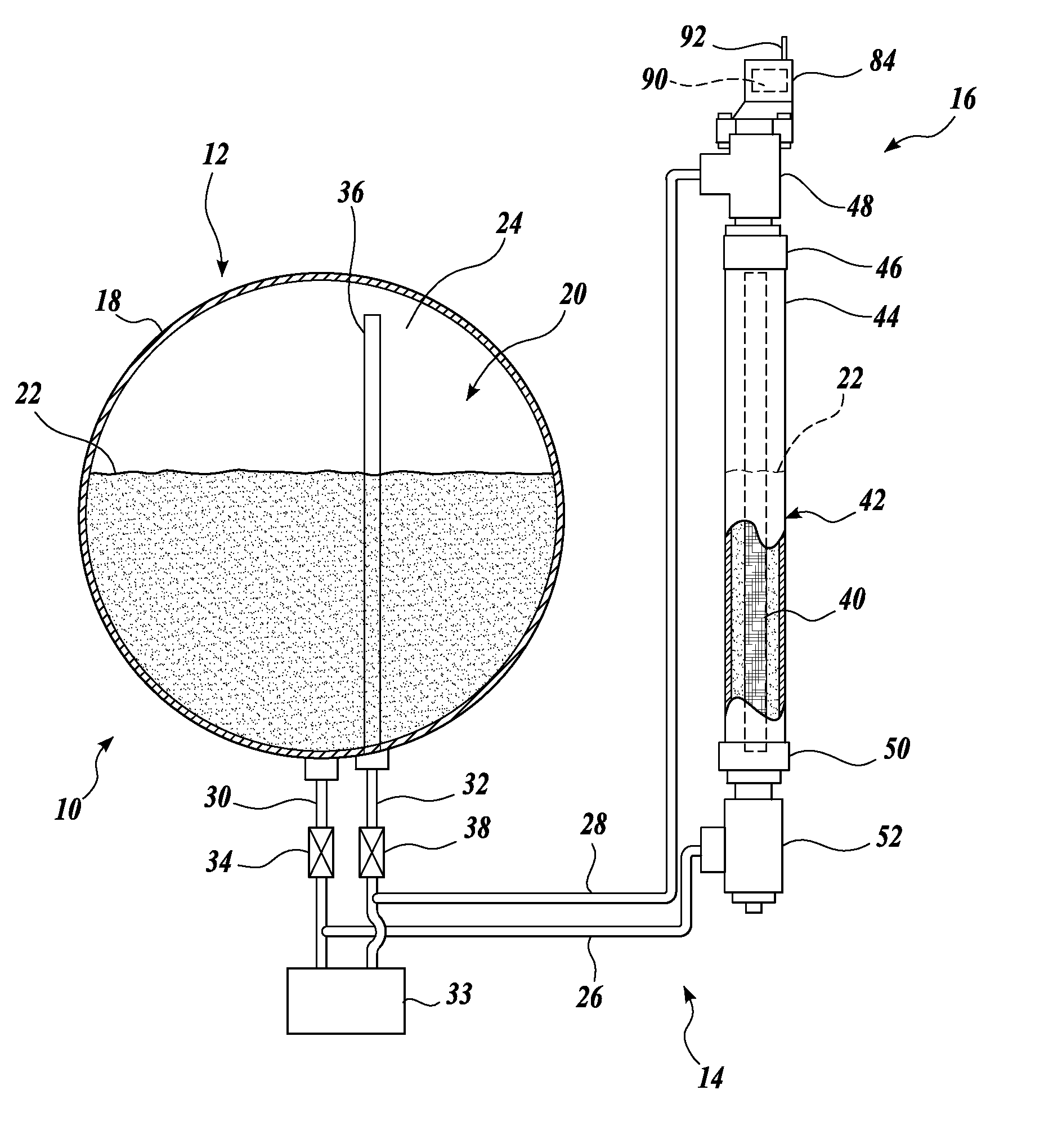 Tank mass measurement assembly