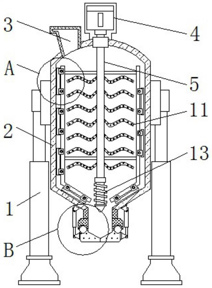 Dispersing and stirring device capable of avoiding material adhesion