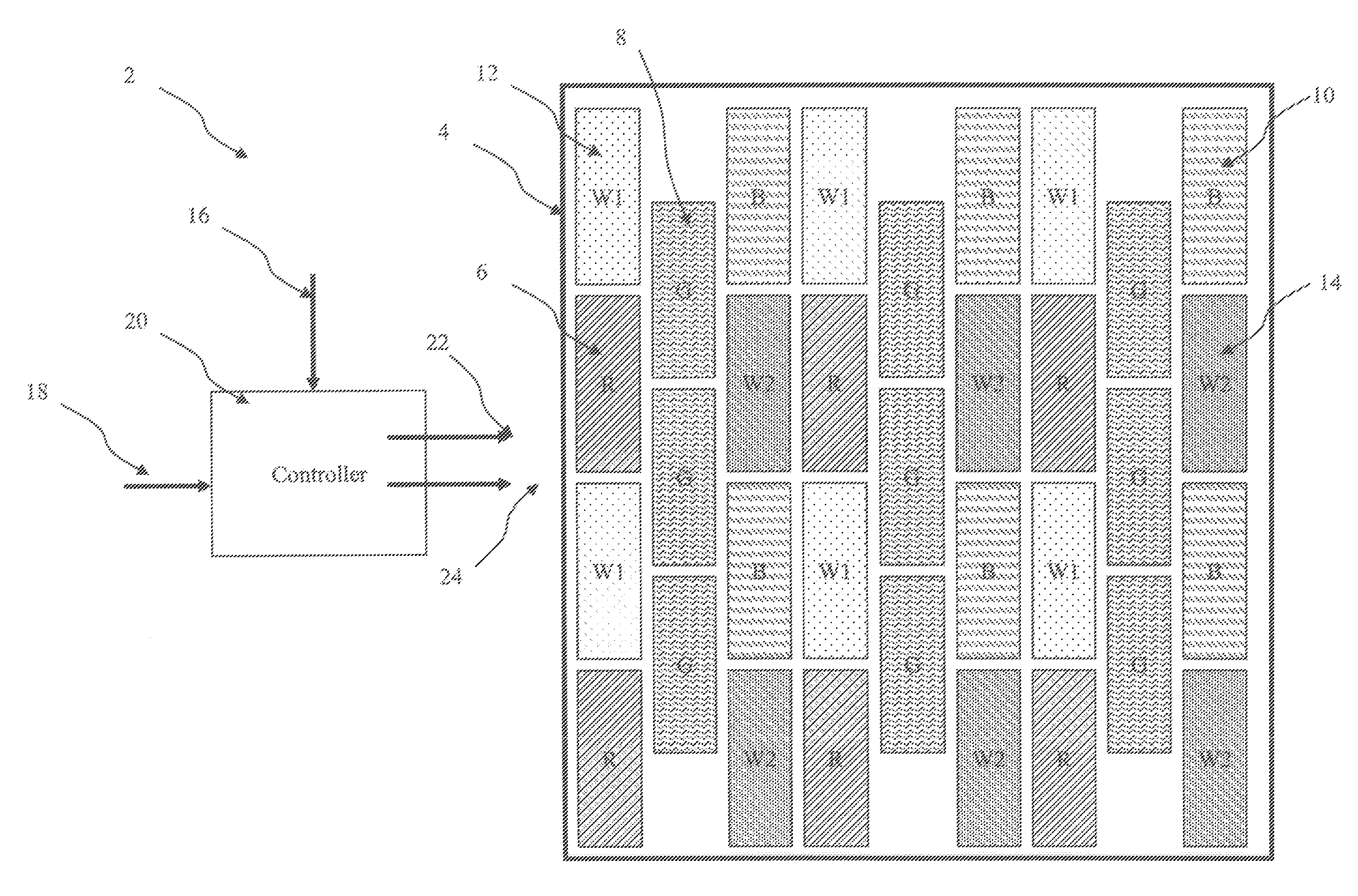 Electro-luminescent display with adjustable white point