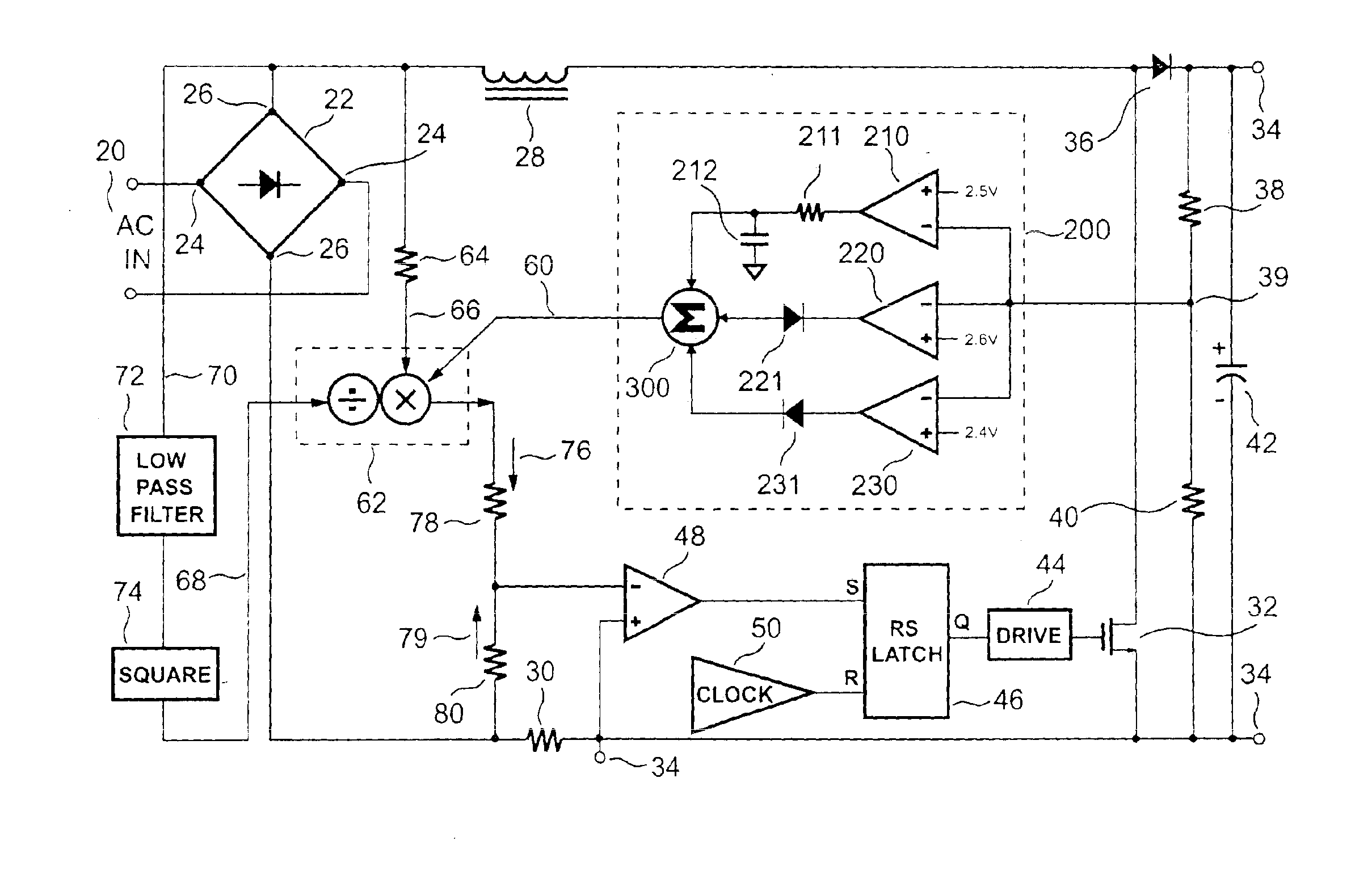 Power supply having multi-vector error amplifier for power factor correction