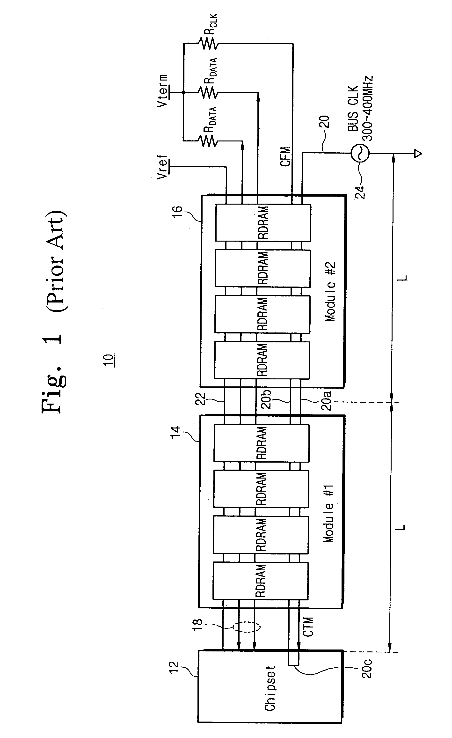 Information processing system has clock lines which are electrically isolated from another clock line electrically connected to clock buffer and termination voltage