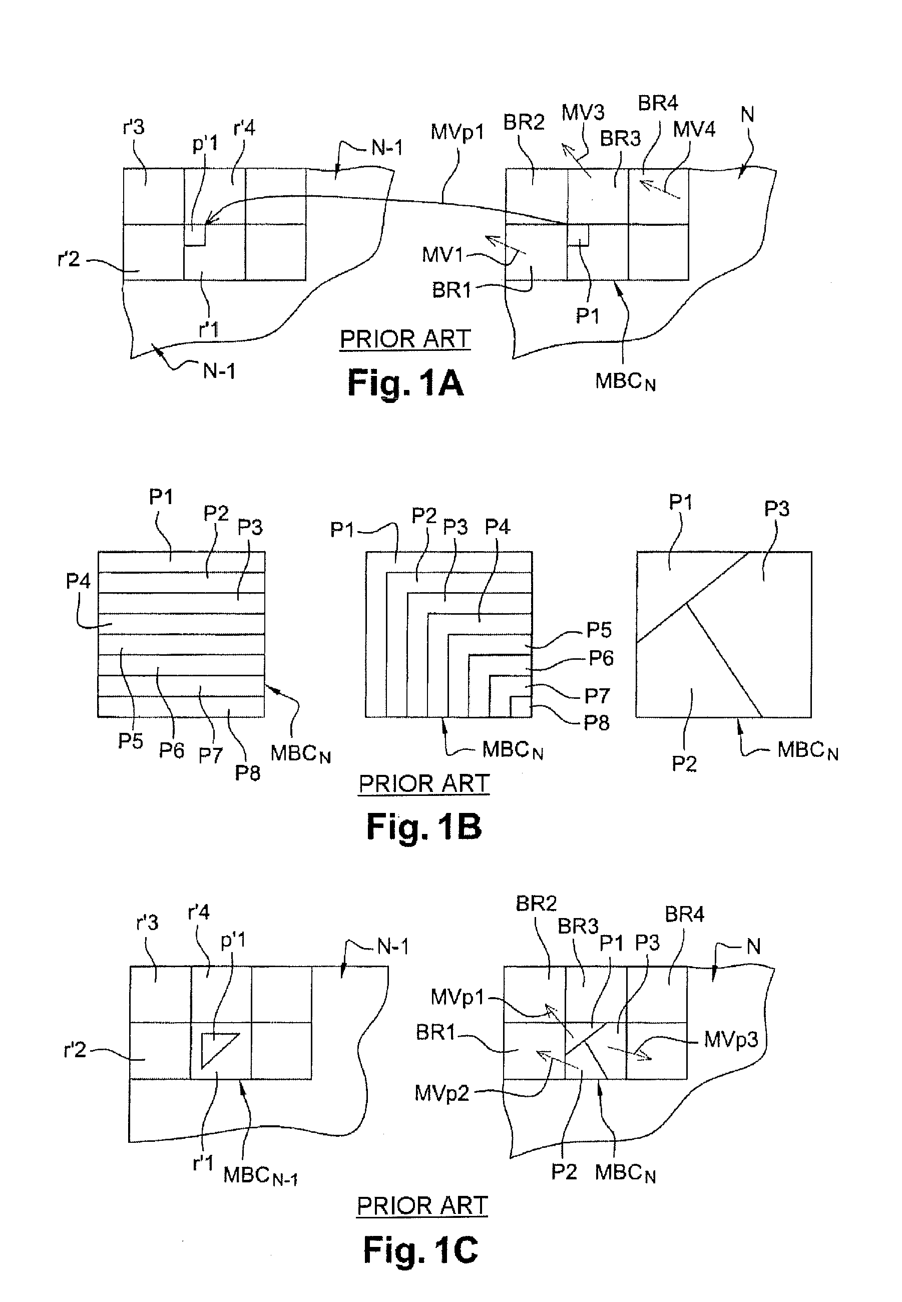 Prediction of a movement vector of a current image partition having a different geometric shape or size from that of at least one adjacent reference image partition and encoding and decoding using one such prediction