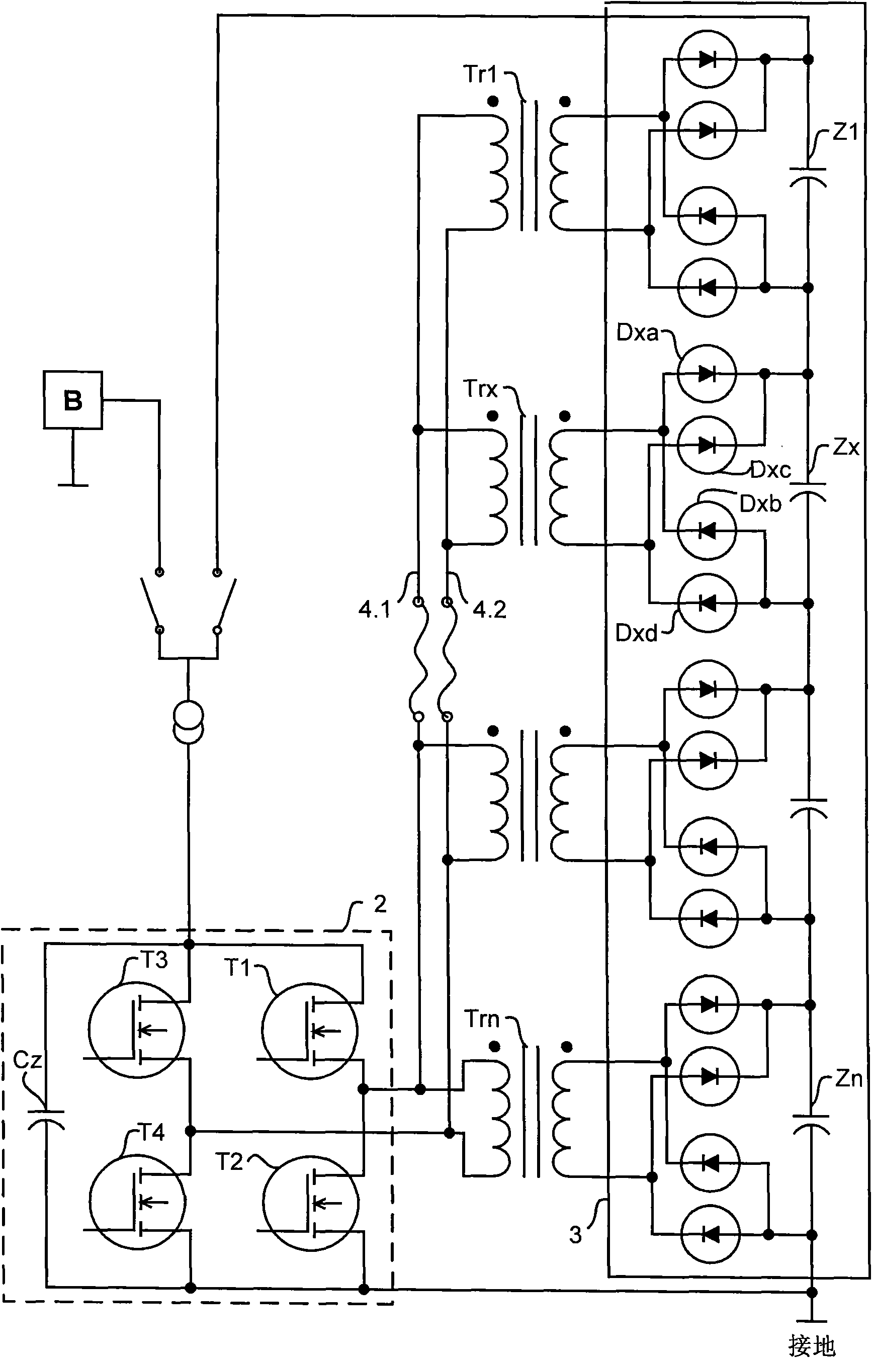 Proportional balancing method for voltage of energy storage device and circuit