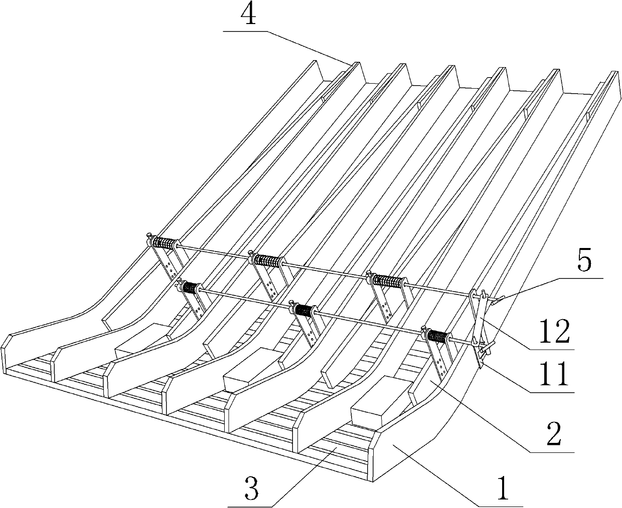 Device using multichannel chute to transport materials in group and having speed reducing function