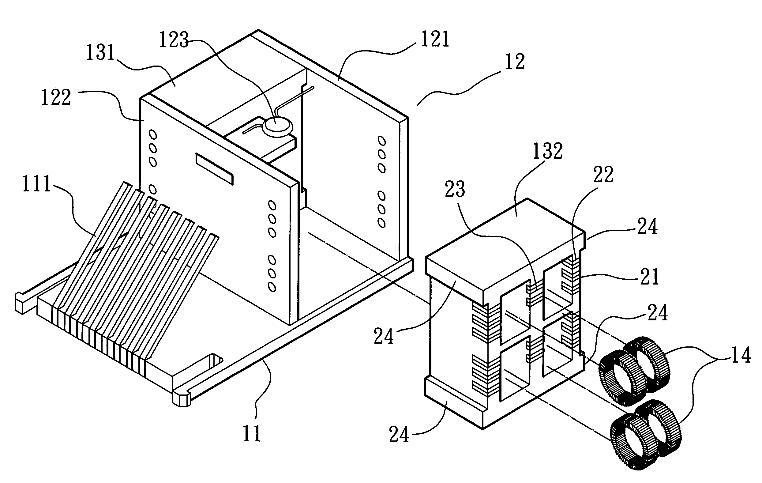 Internal structure for connector with coil positioning seats