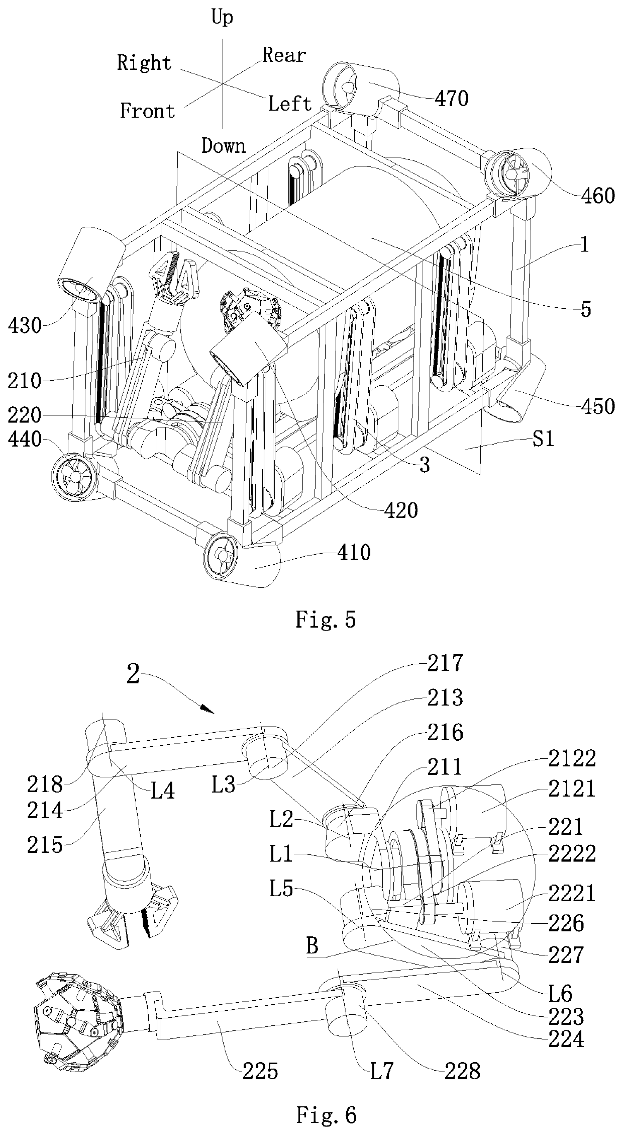 Leg-arm-propeller underwater robot