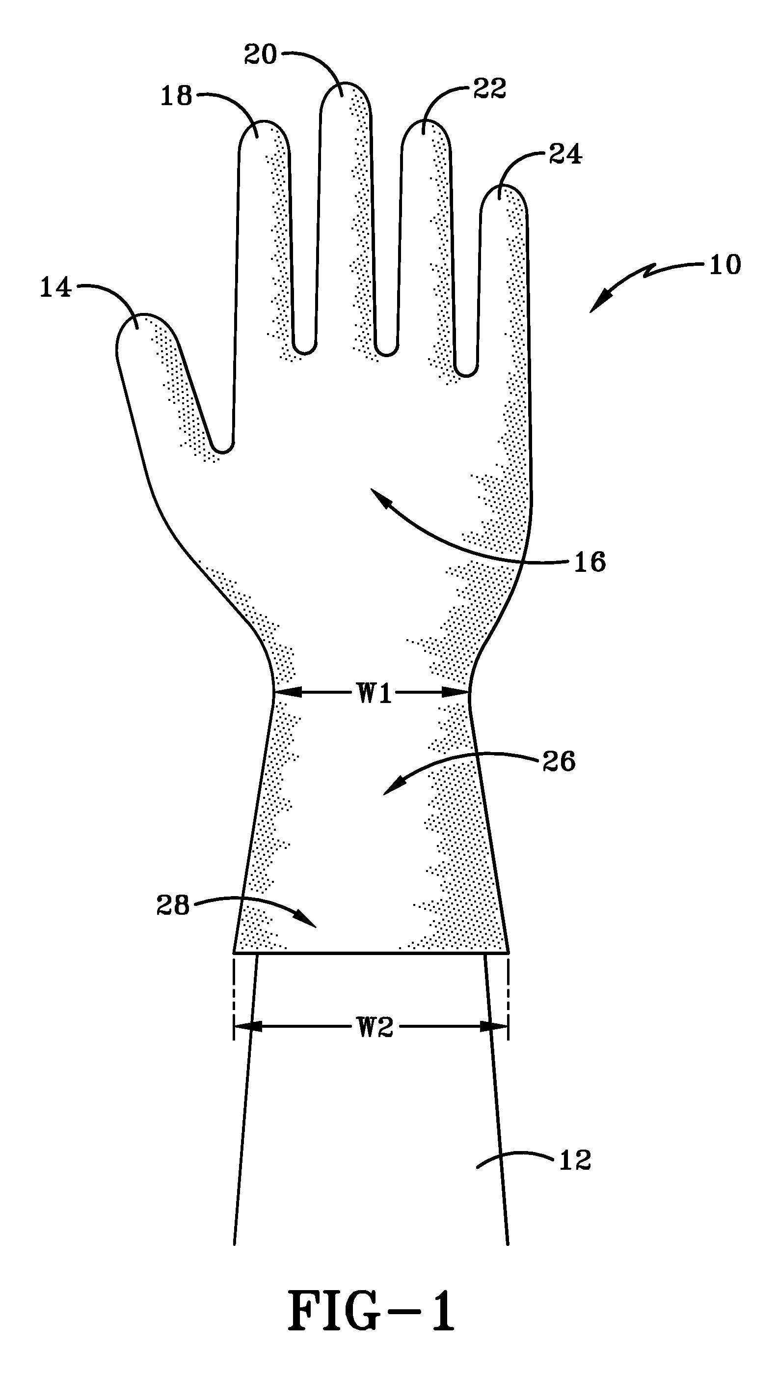 Method of fabricating a glove with a widened cuff area